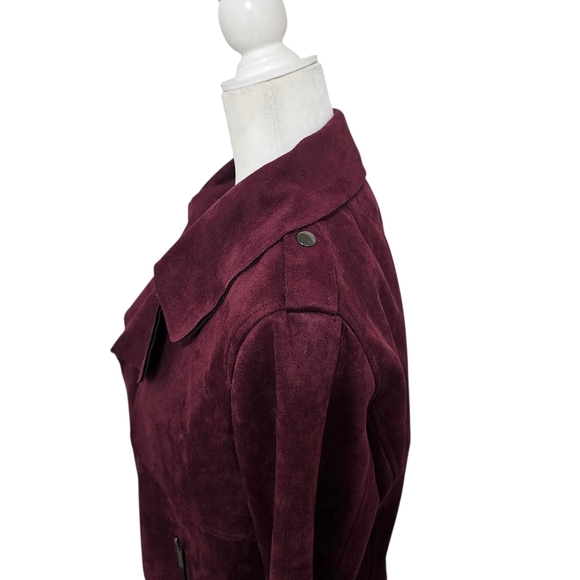 Kut Faux Suede Jacket Burgundy Open Front Womens Medium - Picture 4 of 11